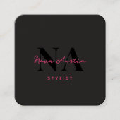 Monogram Luxe Trendy Aesthetic Hot Pink QR Code Quadratische Visitenkarte (Vorderseite)