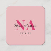 Monogram Luxe Trendy Aesthetic Hot Pink QR Code Quadratische Visitenkarte (Vorderseite)