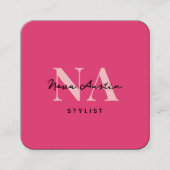 Monogram Luxe Trendy Aesthetic Hot Pink QR Code Quadratische Visitenkarte (Vorderseite)
