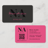 Monogram Luxe Trendy Aesthetic Hot Pink QR Code Visitenkarte (Vorne/Hinten)