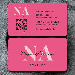 Monogram Luxe Trendy Aesthetic Hot Pink QR Code Visitenkarte