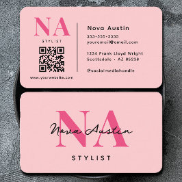 Monogram Luxe Trendy Aesthetic Hot Pink QR Code Visitenkarte