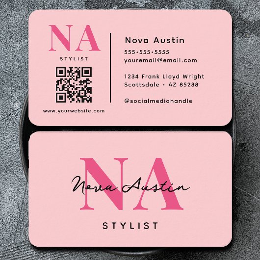 Monogram Luxe Trendy Aesthetic Hot Pink QR Code Visitenkarte