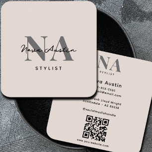 Monogram Luxe Trendy Ästhetik Blush Rosa QR-Code Quadratische Visitenkarte