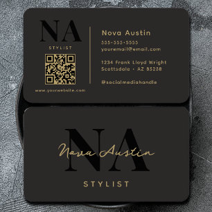 Monogram Luxe Trendy Ästhetik Gold Schwarz QR Code Visitenkarte