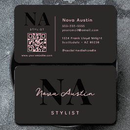 Monogram Luxe Trendy Ästhetik Pink Black QR Code Visitenkarte
