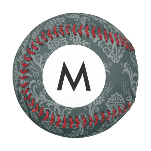 Monogram Luxuriöse Tapete aus grüner Blumenmatte Baseball (Vorderseite Links)