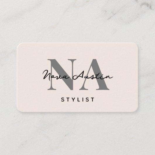 Monogram Luxury Ästhetischer Blush Pink QR Code Visitenkarte (Vorderseite)