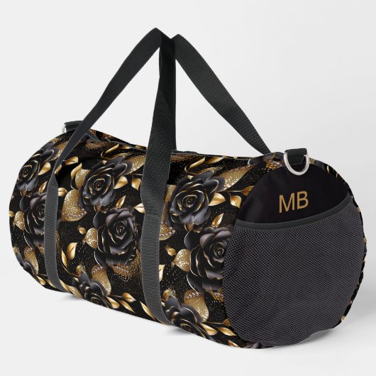 Monogram Luxury Black Rose Floral Pattern Duffle Bag (Rechte Ecke)