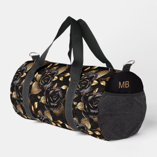 Monogram Luxury Black Rose Floral Pattern Duffle Bag (Rechte Ecke)