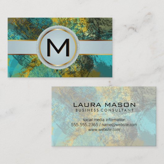 Monogram Luxury Gold | Artistic Texture Paint Visitenkarte (Vorne/Hinten)