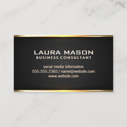 Monogram Luxury Gold Metallic Banner Black Mesh Visitenkarte (Rückseite)