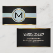 Monogram Luxury Gold Metallic Banner Black Mesh Visitenkarte (Vorne/Hinten)