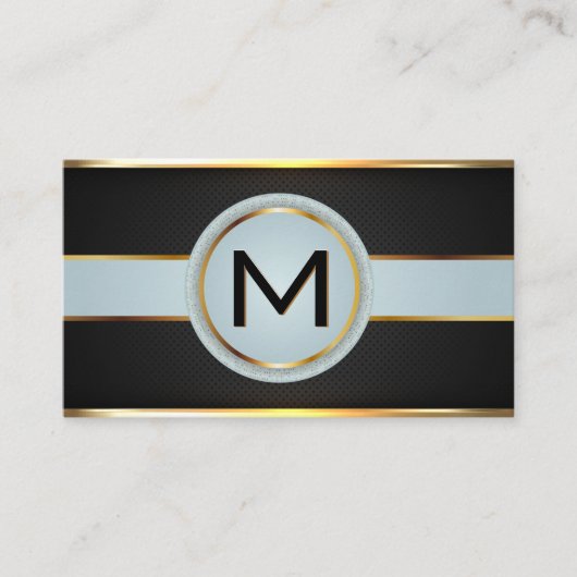 Monogram Luxury Gold Metallic Banner Black Mesh Visitenkarte (Vorderseite)