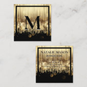 Monogram Luxury Golden Black Background Quadratische Visitenkarte (Vorne/Hinten)
