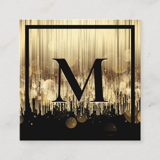 Monogram Luxury Golden Black Background Quadratische Visitenkarte (Vorderseite)