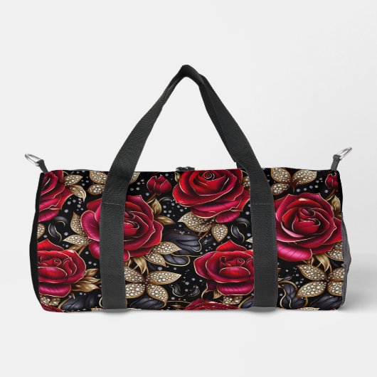 Monogram Luxus Rote Rose Blumenmuster Duffle Bag (Vorderseite)