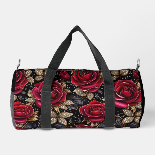Monogram Luxus Rote Rose Blumenmuster Duffle Bag (Rückseite)