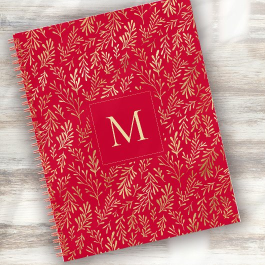 Monogram Luxus Rotgold-Blattmuster Festlich Notizblock