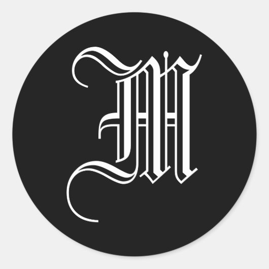 Monogram M Aufkleber Altsenglischer Stil Schwarz-w (Vorderseite)