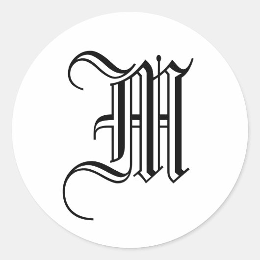 Monogram M Aufkleber Schwarz-weiß Old English (Vorderseite)