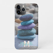 Monogram M Beach Pebbles Rocks Stone Blau Lila iPhone Hülle (Rückseite)