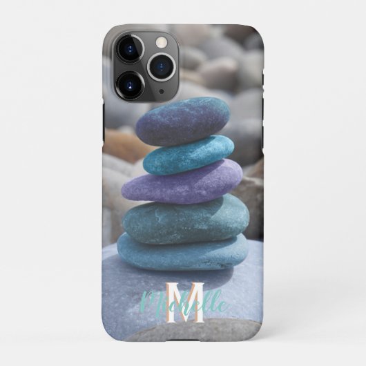 Monogram M Beach Pebbles Rocks Stone Blau Lila iPhone Hülle (Rückseite)