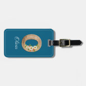 Monogram M blue wood letter flower Luggage Tag Gepäckanhänger (Vorderseite horizontal)