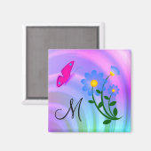 Monogram M Blumen Butterfly Magnet (Vorderseite/Rückseite)