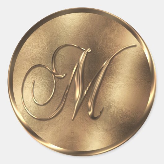 Monogram M Bronze Wedding Invitation Holiday Runder Aufkleber (Vorderseite)