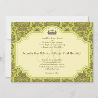 Monogram M Brown Damask Hochzeitseinladungen Einladung