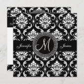 Monogram M Damask Black Wedding Einladungen (Vorne/Hinten)