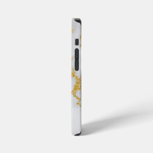 Monogram M elegantes Muster aus weißem und goldene iPhone Hülle (Linke Seite)