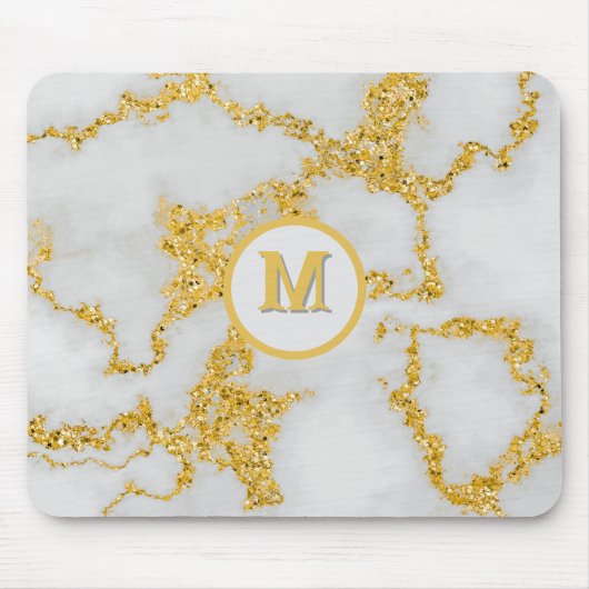 Monogram M elegantes Muster aus weißem und goldene Mousepad (Vorne)
