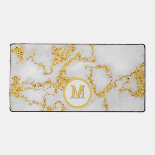 Monogram M elegantes Muster aus weißem und goldene Schreibtischunterlage (Vorderseite)