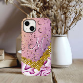 Monogram M Gold Glitzer Pink Fantasy Rain Drops Case-Mate iPhone Hülle
