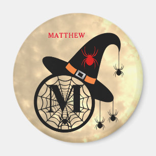 Monogram M Halloween Sky Hexenspinnen Name Magnet