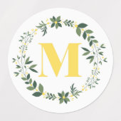 Monogram M in Gold/Lemon mit floralen Klingelklamm Etiketten (Design 1)