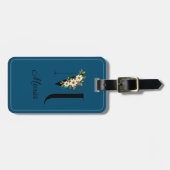 Monogram M Kobalt Aquarell Blume Gepäckanhänger (Vorderseite horizontal)