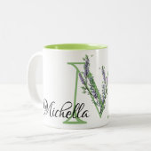 Monogram M Lavendel Eucalyptus Zweifarbige Tasse (Vorderseite Links)