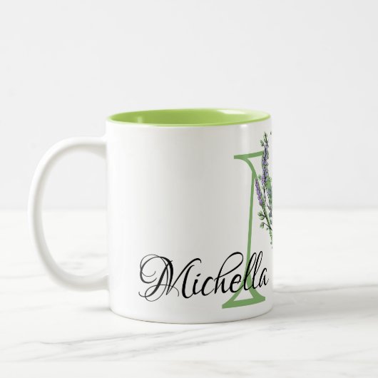 Monogram M Lavendel Eucalyptus Zweifarbige Tasse (Links)