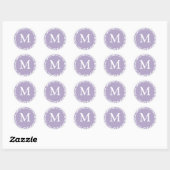 Monogram M Lavendel und White Wedding Siegel Runder Aufkleber (Blatt)