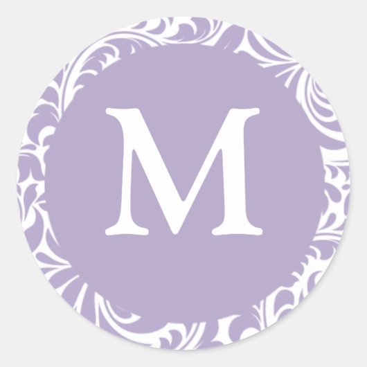 Monogram M Lavendel und White Wedding Siegel Runder Aufkleber (Vorderseite)