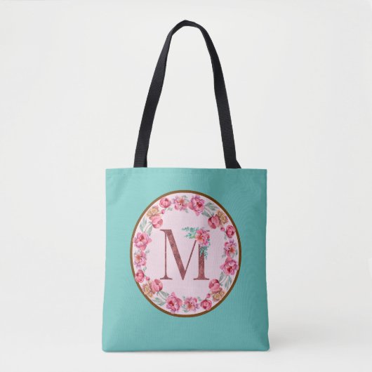Monogram M Letter with Peony Blume Image Toag Tasche (Vorderseite)