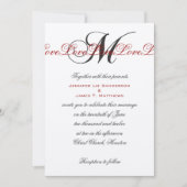 Monogram M Liebe Hochzeitseinladungen Cream Red Einladung (Vorderseite)