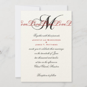 Monogram M Liebe Hochzeitseinladungen Cream Red Einladung