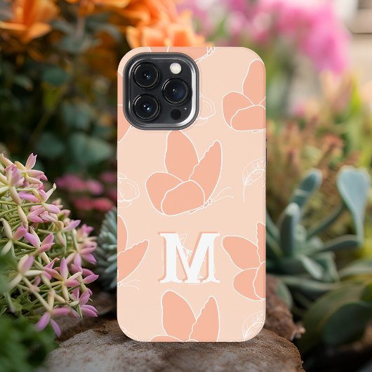 Monogram M Modern Apricot Peach Butterfly Muster iPhone Hülle