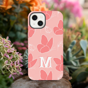 Monogram M Modern Korallenrosa Schmetterlingsmuste iPhone 13 Hülle