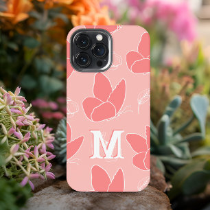 Monogram M Modern Korallenrosa Schmetterlingsmuste iPhone 13 Pro Max Hülle