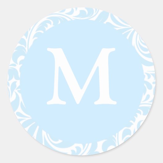Monogram M Sky Blau- und Weißkleber für Hochzeiten Runder Aufkleber (Vorderseite)